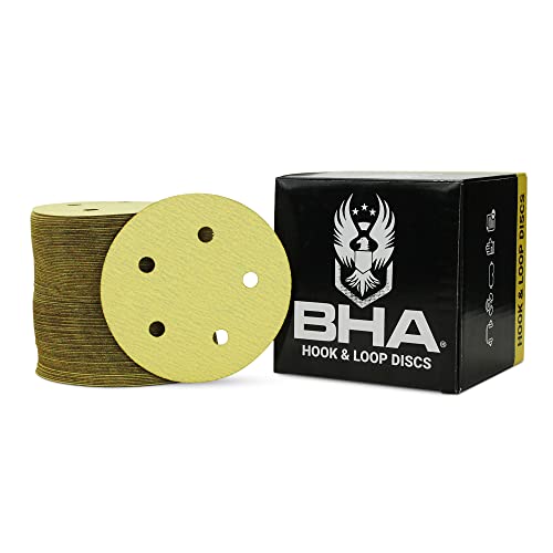 BHA 5" Inch 5 Hole Hook and Loop Sanding Discs for Orbital DA Sanders - 100 Pack (100 Grit)