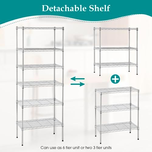 PayLessHere | 6-Tier Wire Shelf | 23"x13"x59" | Chrome | Adjustable Racks | Heavy-Duty Storage Shelves, Holds Upto 1500 lbs | Rust-Resistant, No-Tool Assembly | for Home, Garage Shelving