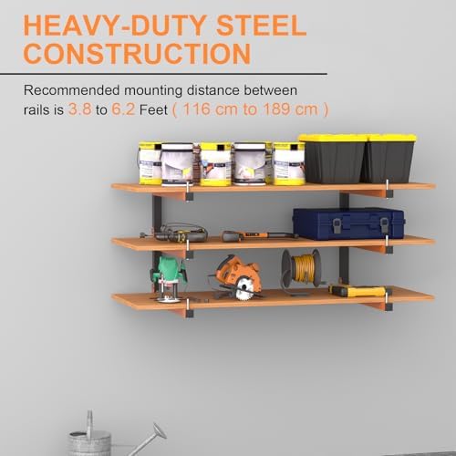 Riciakik Lumber Rack Wall Mount, Lumber Storage Rack, Heavy Duty Wood Storage Racks with 6-Level System, 720 lb Sturdy Garage Wood Organizer, Orange Lumber Metal Racks for Indoor and Outdoor (4 PACK)