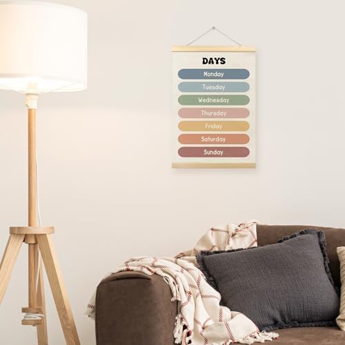 TLESKE Boho Classroom Days of the Week Poster Hanger Frame, Homeschool Hanging Wall Art Decor for Toddlers Kids Room Nursery Playroom, Preschool Prek Learning Educational Poster Print Banner, 12x16