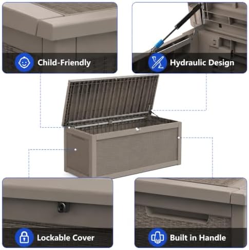 320 Gallon Outdoor Storage Box Resin Deck Box All Weather Waterproof Large Lockable Storage Container Deck Box for Patio Cushions, Garden Tools, Lockable, Gray