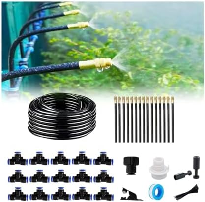 New drip Irrigation kit, Automatic Garden Watering System, Quick Connector and 360-degree Bending Dropper atomizing Copper Nozzle, Garden Plant Lawn Courtyard Watering System. (65FT)
