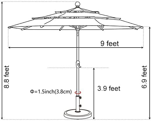 EliteShade USA 10-Year-Non-Fading 9Ft 3 Tiers Market Umbrella Patio Umbrella Outdoor Table Umbrella with Ventilation, Logo Red