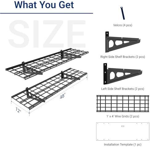FLEXIMOUNTS 2-Pack 1x4ft 12-inch-by-48-inch Wall Shelf Garage Storage Rack Wall Mounted Floating Shelves, Black, Classic Series