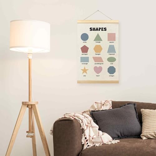 TLESKE Boho Classroom Shapes Chart Poster Hanger Frame, Homeschool Hanging Wall Art Decor for Toddlers Kids Room Nursery Playroom, Preschool Prek Learning Educational Poster Print Banner, 16x24