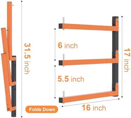 Riciakik Lumber Rack Wall Mount, Lumber Storage Rack, Heavy Duty Wood Storage Racks with 6-Level System, 720 lb Sturdy Garage Wood Organizer, Orange Lumber Metal Racks for Indoor and Outdoor (4 PACK)