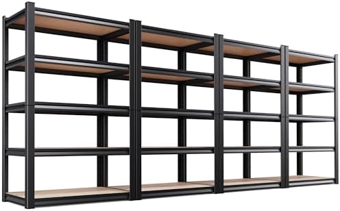 4-Pack Heavy Duty Garage Shelving for Whole Home, Warehouse & Workshop Organization, 71" H x 35" W x 15.7" D Adjustable 5-Tier Metal Storage Rack for Tools, Storage Bins & Bulk Items