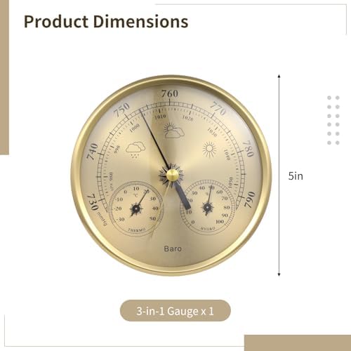 3 in 1 Barometer for Weather Station, All-Season Wall Hanging Thermometer, Barometer, Hygrometer, Accurate Weather Station Indoor Outdoor Use Temperature Monitor for Home Garden Office