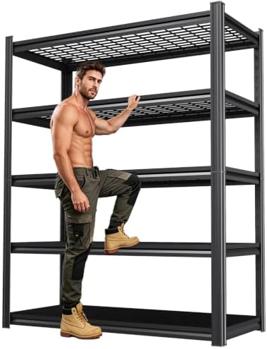 Storage Shelves,Garage Shelving,Adjustable Heavy Duty Shelving Unit,5T Tall Garage Shelves，Metal Standing Shelf Units,Utility Rack for Kitchen Warehouse Industrial Basement 71.2 * 35.4 * 15.7