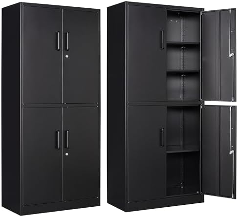 Letaya Metal Storage Cabinet with Lock Door, Adjustable Shelf Steel Cabinets for Office, Home,Pantry,Kitchen,Garage Utility Cabinet (4 Door-Black)