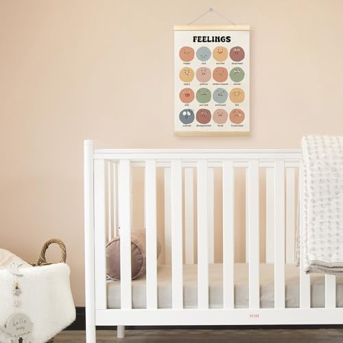 TLESKE Boho Classroom Feelings Emotions Chart Poster Hanger Frame for Toddlers Kids, Homeschool Hanging Wall Art Room Decor for Nursery Playroom, Preschool Prek Learning Educational Poster, 12x16