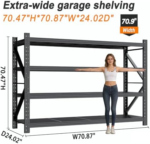 78" W Heavy Duty 4‑Tier Adjustable Metal Shelving Rack