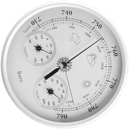 3 in 1 Accurate Weather Monitor Barometer Hygrometer Thermometer for All Seasons Indoor Outdoor Silver White Aluminum 5.12 Inch for Home Office Garden