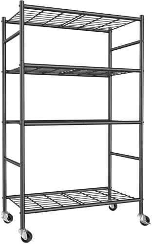 Sakugi 4-Tier Storage Shelves 33.1" x12.6" x58.9" Black with Wheels