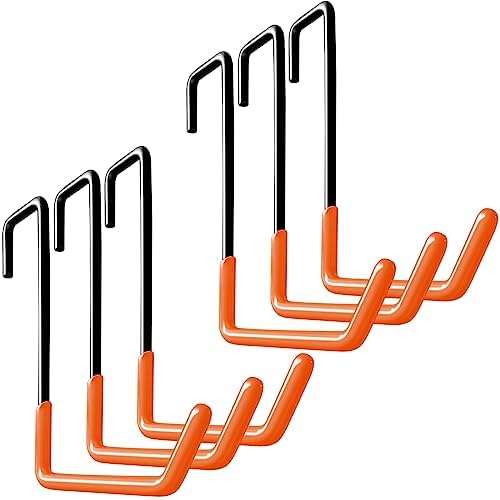HUPBIPY Rafter Hanger Large S Garage Hooks Bike Storage System Holder Organizer, with Non Slip Coating, for Organizing Hanging Basket, Ladders,Bicycle Wheel,Ropes and Bulk Items (6Pack, Orange)