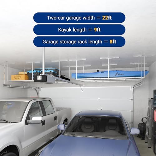 FLEXIMOUNTS 4x8 Overhead Garage Ceiling Storage Rack Organization, White