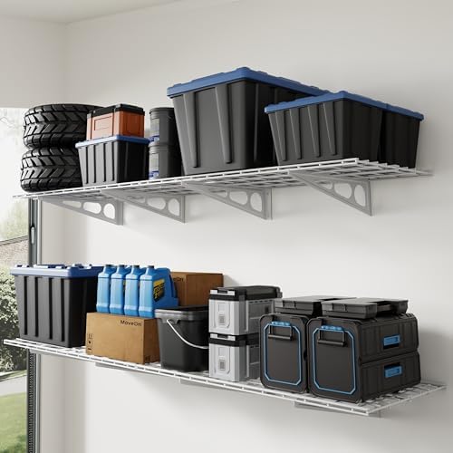 FLEXIMOUNTS 4-Pack 2x4ft Wall Shelf Garage Storage Rack Wall Mounted, White