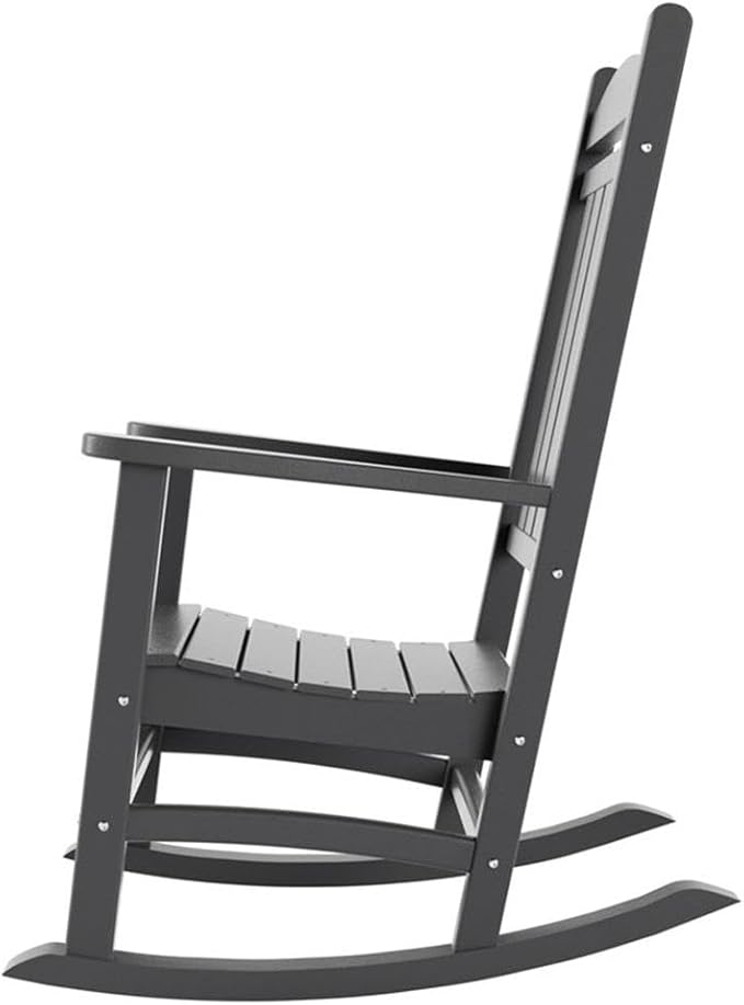 Costaelm Oversized Outdoor Rocking Chair, High Back Porch Rocker Chair, HDPE All Weather Resistant Outdoor Seating Furniture Wide Rocker Chair for Patio, Lawn, Garden, Gray