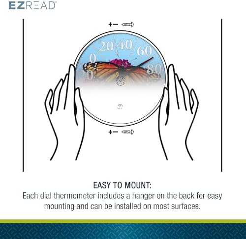 EZREAD Hanging Dial Thermometer 840-1235 Weather Thermometers for Indoor and Outdoor Use, Large 12.5 Inch Diameter, Easy to Read Numbers, Butterfly