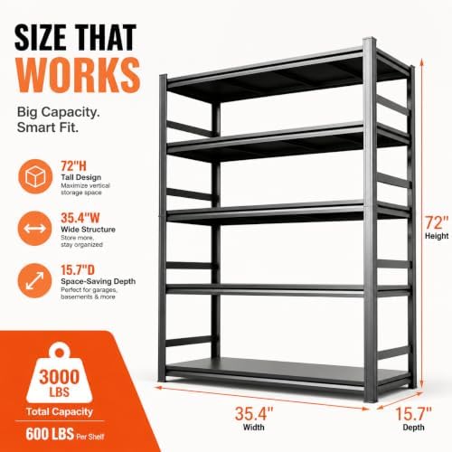 PRESTELION Garage Shelving 3000 LBS Adjustable Metal Storage Shelves