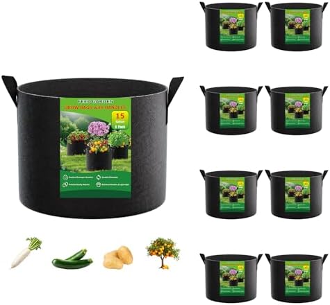 FEED GARDEN 15 Gallon Plant Grow Bags 8 Pack 300G Fabric Pots with Handles