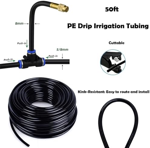50ft Drip Irrigation System with 18pcs Misting Sprinkler Kit