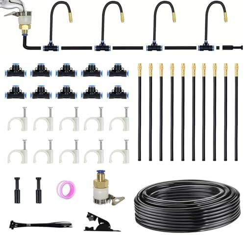 30 FT Drip Irrigation System 5/16 Inch Tubing with 10 Nozzles, Automatic Watering Misting System, Adjustable Sprinkler for Garden, Lawn, Plants, and Raised Bed