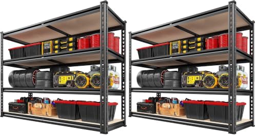 REIBII 2000LBS Storage Shelves,4-Tier Adjustable Garage Shelving for Pantry (Pack of 2)