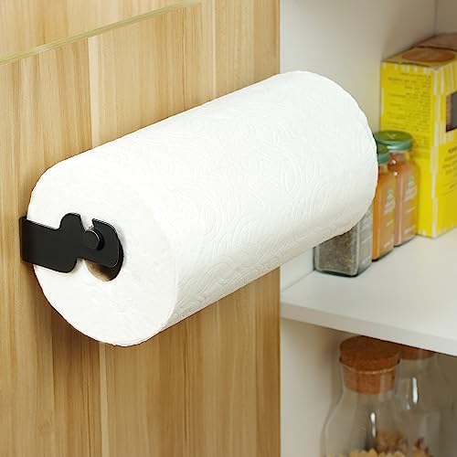 ZUNTO Black Paper Towel Holder Cabinet Door or Under Cabinet - Self Adhesive Big Roll Rack, Wall Mount Paper Towel Bar for Kitchen, Stainless Steel,