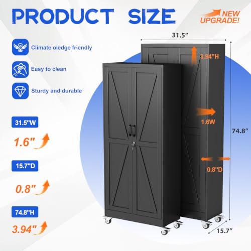 GAIOUS 74.8" Tall Metal Storage Cabinet with Lock and Wheels, File Cabinet