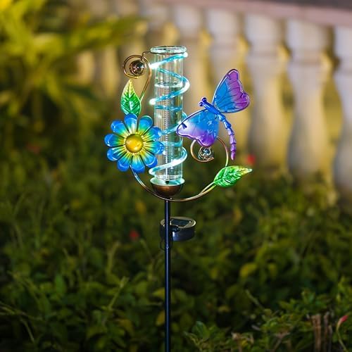 Solar Rain Gauge Outdoor, Dragonfly Rain Gauges for Yard