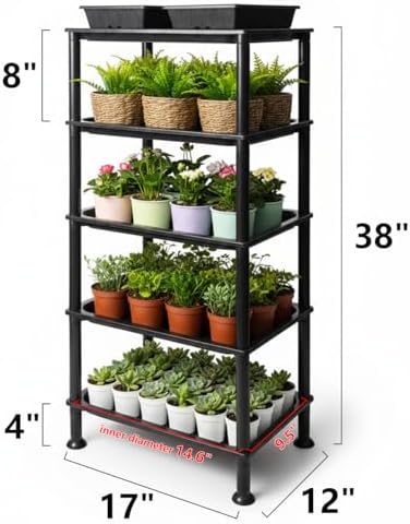 RooTrimmer 5-Tier Seed Starter Trays, Plant Stand, with Bottom-Watering Design– Reinforced Thickened Shelf for Small Pots, Balcony/Indoor Seed Starting & Greenhouse, Black