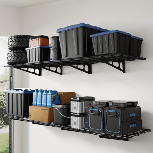 FLEXIMOUNTS 4-Pack 2x4ft Wall Shelf Garage Storage Rack Wall Mounted, Black
