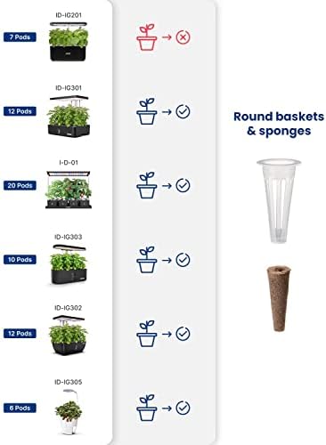 iDOO Seed Pods kit for Hydroponics System, with 12 Growth Sponges, 12 Grow Baskets, 12 Pod Labels, 12 Grow Domes, 2 Plant Food, Compatible with All Brands of Hydroponics Supplies