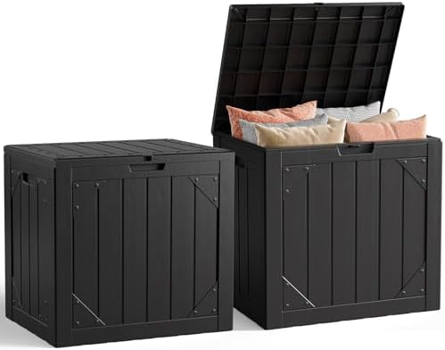 Outdoor Storage Box,30 Gallon Deck Box Outdoor Storage Bench Outside Waterproof Resin Storage Bench, Lockable Patio Cushions, Garden Tools Storage For Furniture, UV Resistant Black