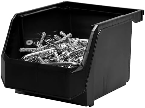 ReadySpace Medium-Tall Stackable Plastic Storage Bins, 4-Pack, Black