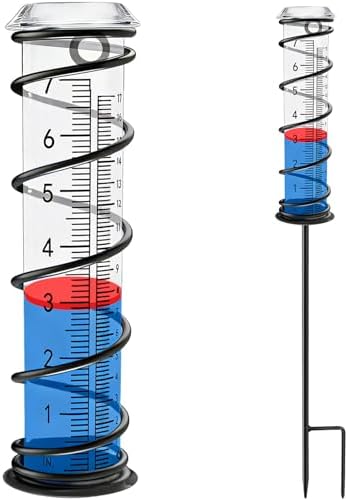 JMBay Upgrade Rain Gauge, Detachable Spiral Rain Gauge Outdoor, Rain Measure Gauge for Yard, Large Number Rain Water Meter, Thickened Plastic Rain Gauge with Stake and Metal Frame for Patio,Lawn