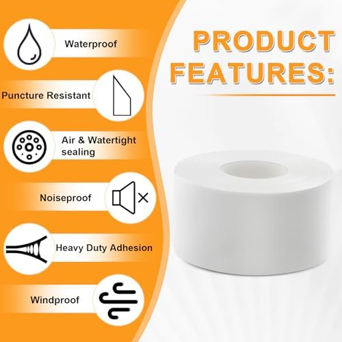 Qoqooice Window Weather Sealing Tape 2 Inch x 90 FT Weather Stripping Residue-Free Window Seal Insulation Tape for Doors Windows and Shower Glass Gaps White