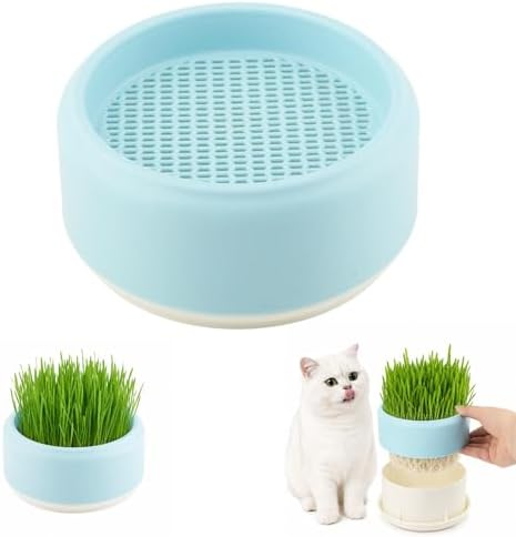 Hydroponic Cat Grass Planter, Plastic Catnip Cat Grass Box 5.31"x2.56", Soil-Free Anti-Digging Planting Trays, Wheatgrass Growing Pot for Indoor Cats Pets (Blue)