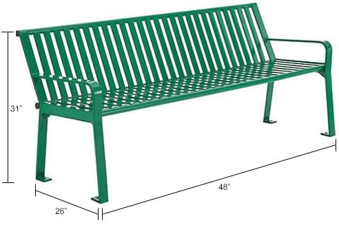 Global Industrial 4 ft. Outdoor Park Bench with Back, Vertical Steel Slat Construction, 600 lbs Capacity, Green, Unassembled, Heavy Duty Commercial Bench