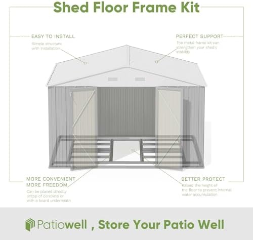 Patiowell 10x8 FT Outdoor Storage Shed with Floor Frame, Grey