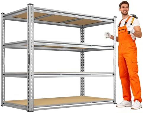 Garage Shelving Load 2600LBS, 4-Tier Storage Shelves, Adjustable Garage Shelves, Shelving Units and Storage, Metal Shelf for Kitchen, Pantry, Warehouse, 48" W x 60 "H x 24.1" D, Galvanized