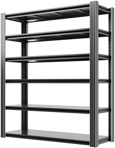 82" H Garage Shelving, 6 Tier Adjustable Heavy Duty Storage Shelves, 2500Lbs Capacity, Powder Coated Metal, Industrial Style, Suitable for Garage, Basement, Workshop