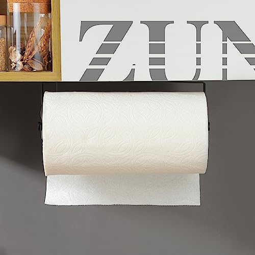 ZUNTO Black Paper Towel Holder Cabinet Door or Under Cabinet - Self Adhesive Big Roll Rack, Wall Mount Paper Towel Bar for Kitchen, Stainless Steel,