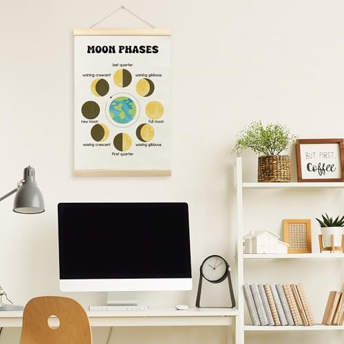 TLESKE Classroom Moon Phases Chart Poster Hanger Frame for Kids, Homeschool Hanging Wall Art Room Decor for Toddlers Nursery Playroom, Preschool Prek Learning Educational Poster Prints, 16x24