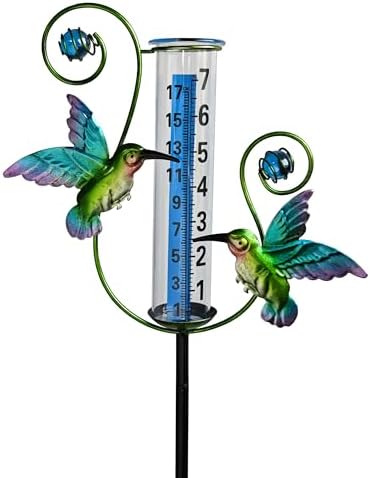 JOYBEE Hummingbird Rain Gauge Garden Decor, Accurate Rain Gauges Outdoors，Rain Gauge for Yard with Stake, Decorative Rain Measure Gauge for Garden, Deck, Lawn with Large Numbers.