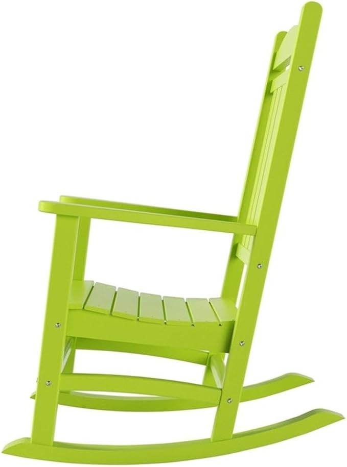 Costaelm Oversized Outdoor Rocking Chair, High Back Porch Rocker Chair, HDPE All Weather Resistant Outdoor Seating Furniture Wide Rocker Chair for Patio, Lawn, Garden, Lime