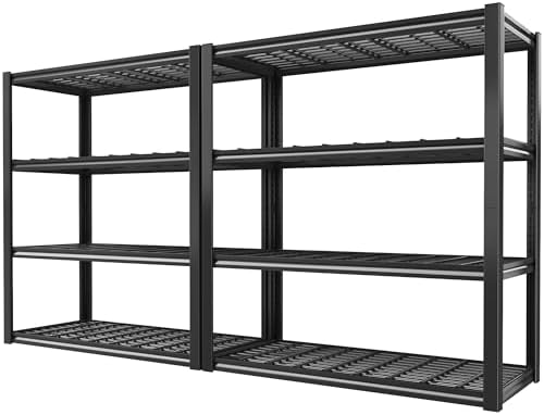 40" W Heavy Duty Garage Shelving Unit Load 2200Lbs, 4-Tier Reinforced Metal Storage Shelves, Adjustable Storage Rack for Garage Basement Warehouse Pantry Kitchen, 40"W x 19.7"D x 59.9"H, Black, 2PC