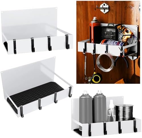 Lineshading 3 Pack Magnetic Garage Organizer with Hook, Fridge Shelf, White