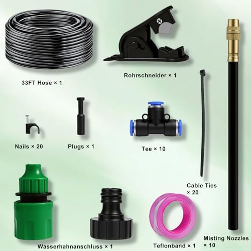 360° Adjustable Drip Irrigation System 33FT Garden Watering System with 10 Nozzles, Garden Irrigation System, Greenhouse Accessories, Greenhouse Drip Irrigation Kit for Yard, Lawn, Plants (33FT)